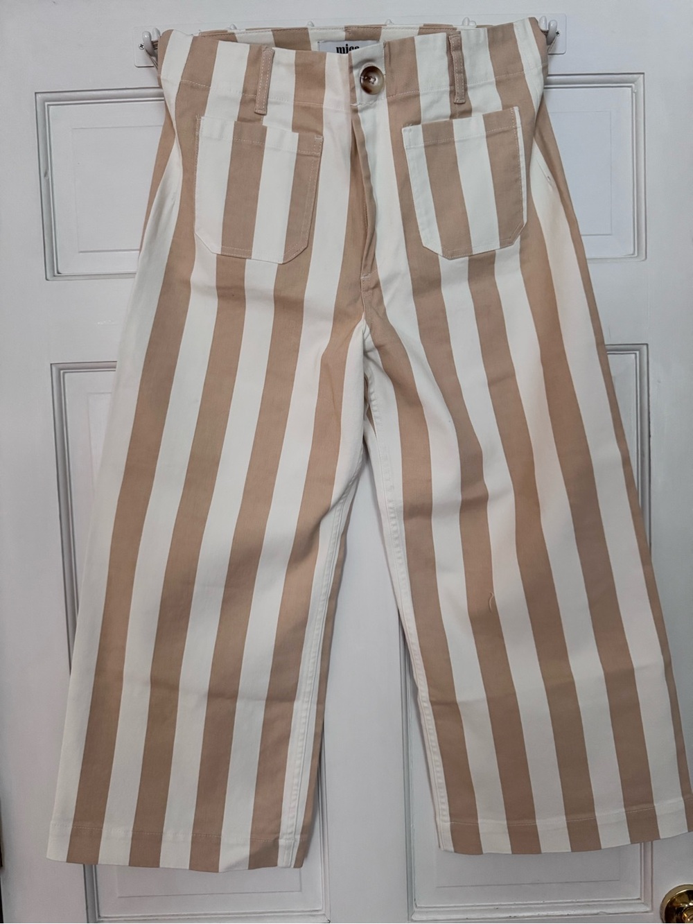 Striped Wide-Leg Pants in Beige and White